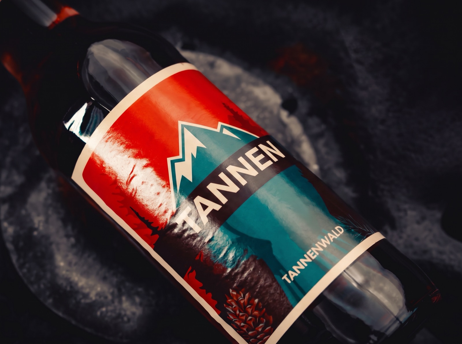 Dark craft drink bottle with an atmospheric custom label