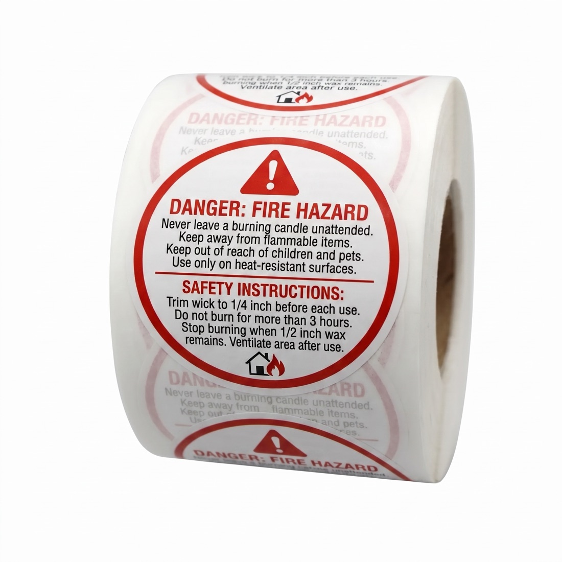 Custom printed product label roll on a studio backdrop, made by Euphora