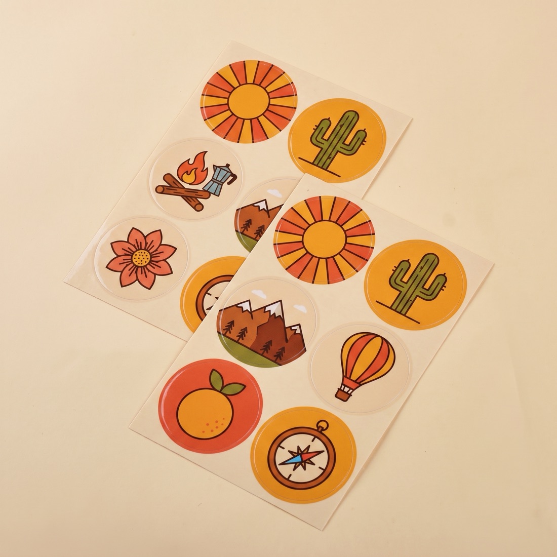 Kiss-cut sticker sheet with a grid of custom icons, printed by Euphora