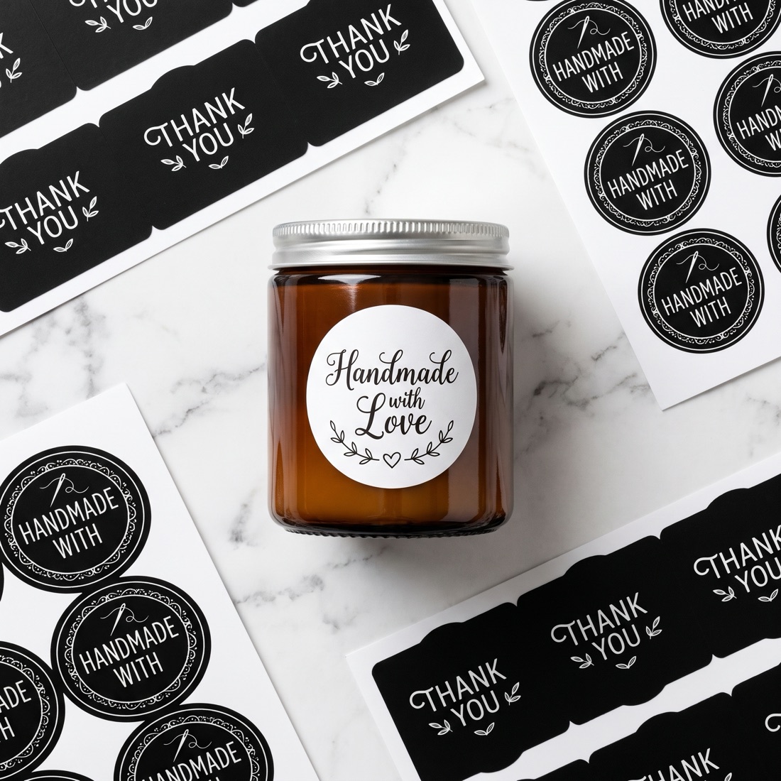 Round thank-you stickers for small business packaging, custom printed